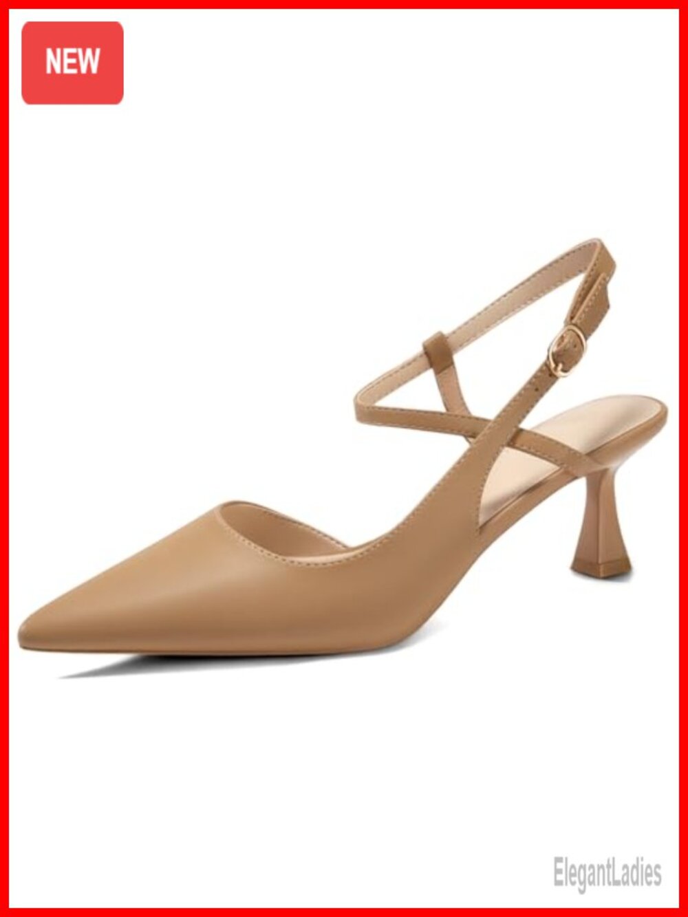 Womens Kitten Heel Slingback Pumps Faux Leather Pointed Toe Dress Shoes